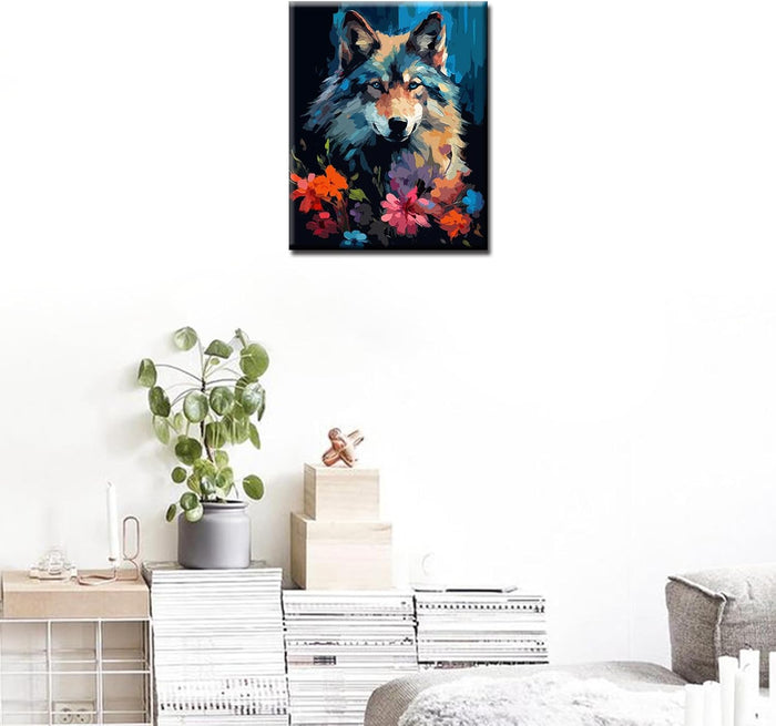 Abstract Wolf with Flowers Paint by Numbers - Tucocoo