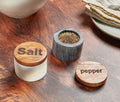 Marble salt &amp; pepper pots with wood Lids - Lollygag