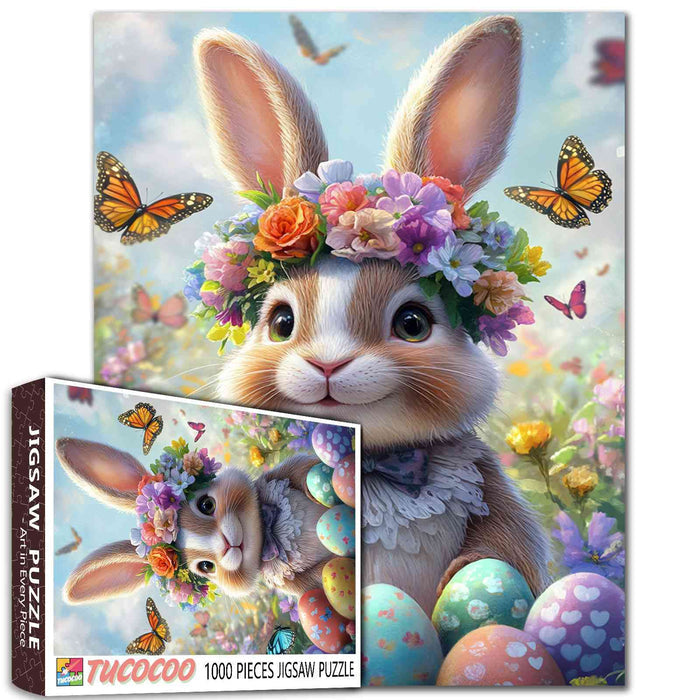 Adorable Bunny with Floral Crown Jigsaw Puzzle
