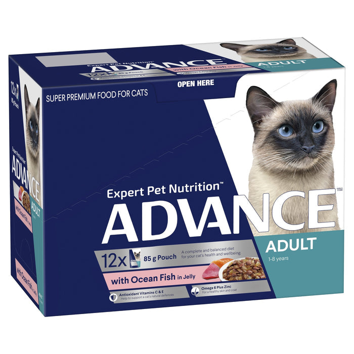 Advance Ocean Fish in Jelly Adult Cat Wet Food 85g x 12-Habitat Pet Supplies