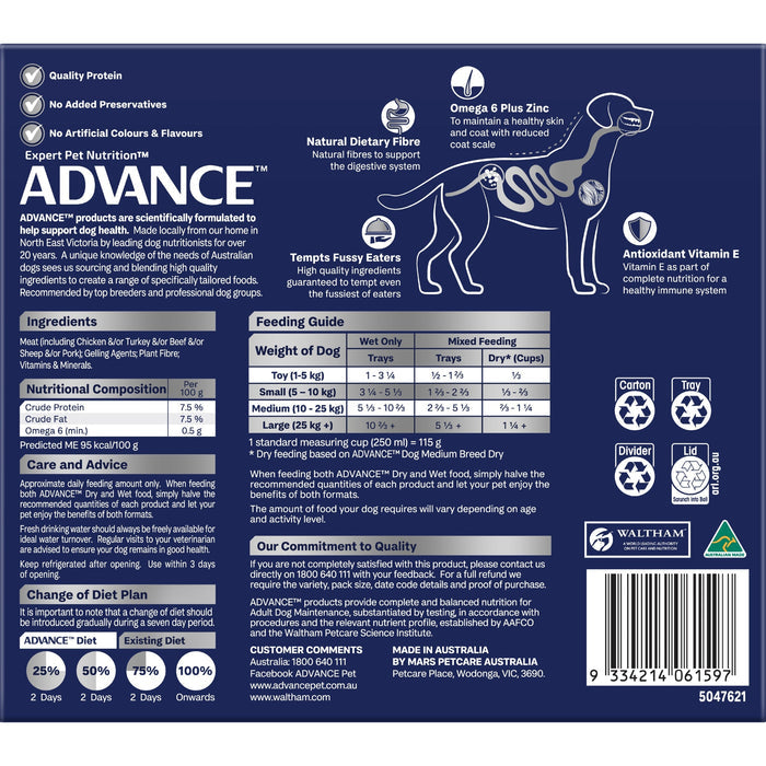 Advance Turkey All Breed Adult Dog Wet Food 100g x 12