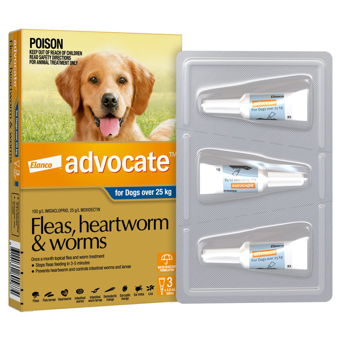 Advocate Flea Heartworm and Worm Treatment for Dogs 25kg Blue 3 Pack-Habitat Pet Supplies