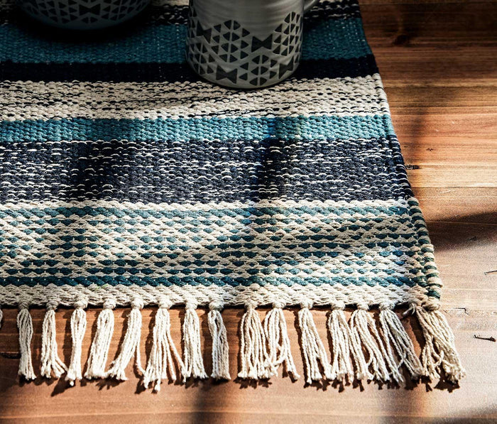 Blue Lagoon stripe fringe -Table Runner-lollygag.jpg