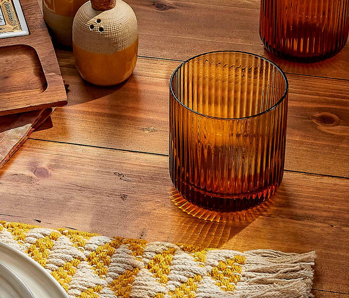 Amber hand blown Fluted low tumbler - lollygag