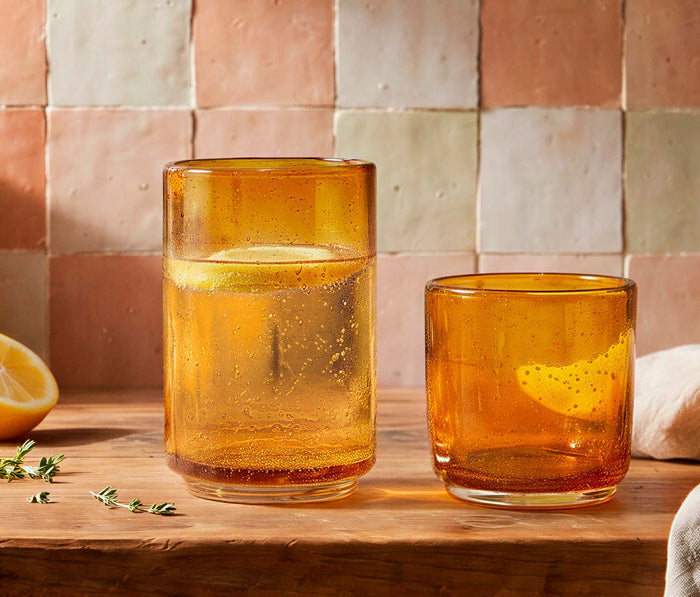 Amber Hand-Blown Bubble Textured Tumblers Set - Lollygag