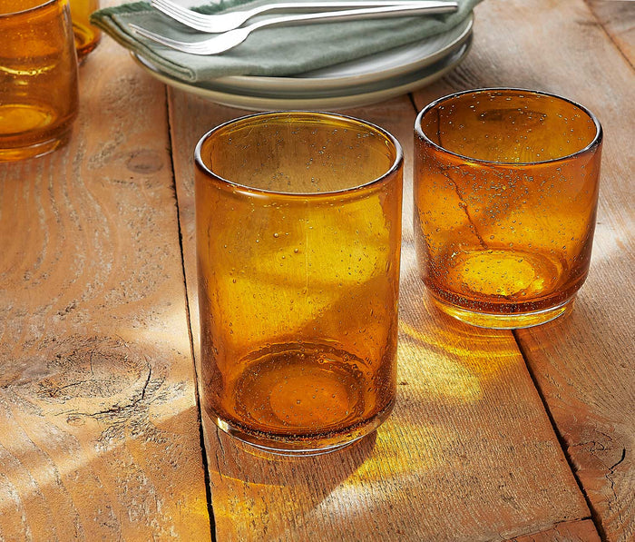Amber Hand-Blown Tall Bubble Textured Tumblers Set - Lollygag.co