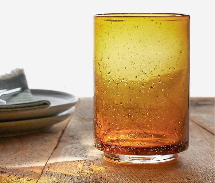 Amber Hand-Blown Tall Bubble Textured Tumblers Set - Lollygag.co