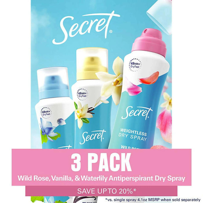 Secret Dry Spray Women's Antiperspirant Deodorant, Vanilla, Wild Rose & Waterlily (4.1 oz., 3 pk.) - ShopUSA - Kenya