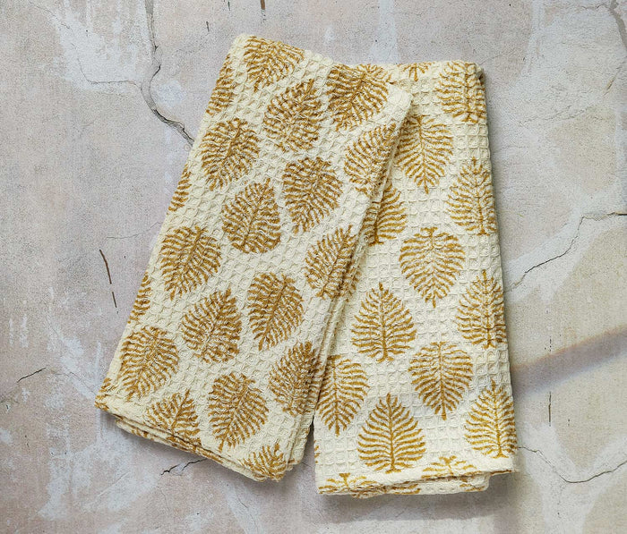Ochre botanical designs Print Medium-Weight Waffle Dishtowel - lollygag