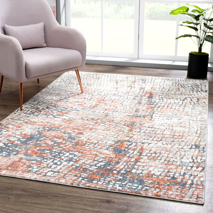 Aria Textured Grid Multi Orange Rug