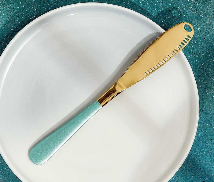 Atlas Multifunctional Gold and Aqua Butter Cheese Knives Set