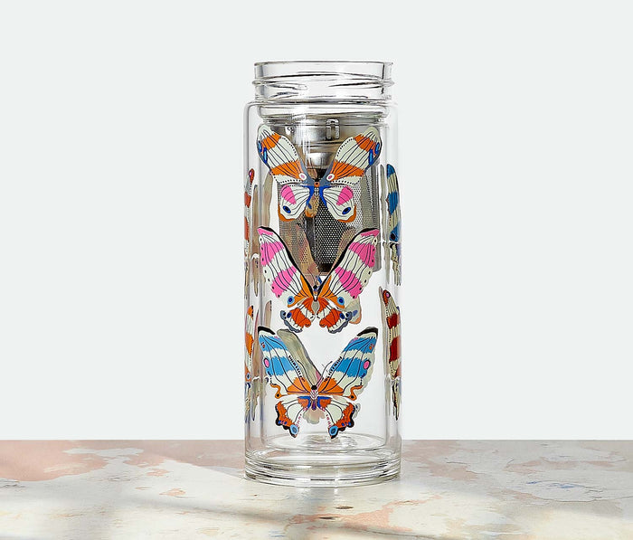 Aurora Butterfly Double Wall Borosilicate Glass Tea/Water Infuser Bottle - Lollygag