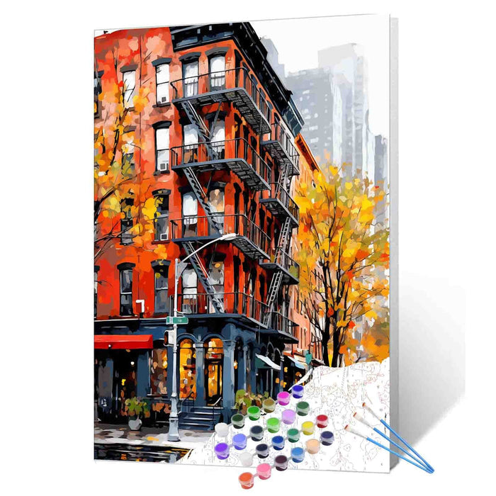 Autumn City Street Corner paint by numbers