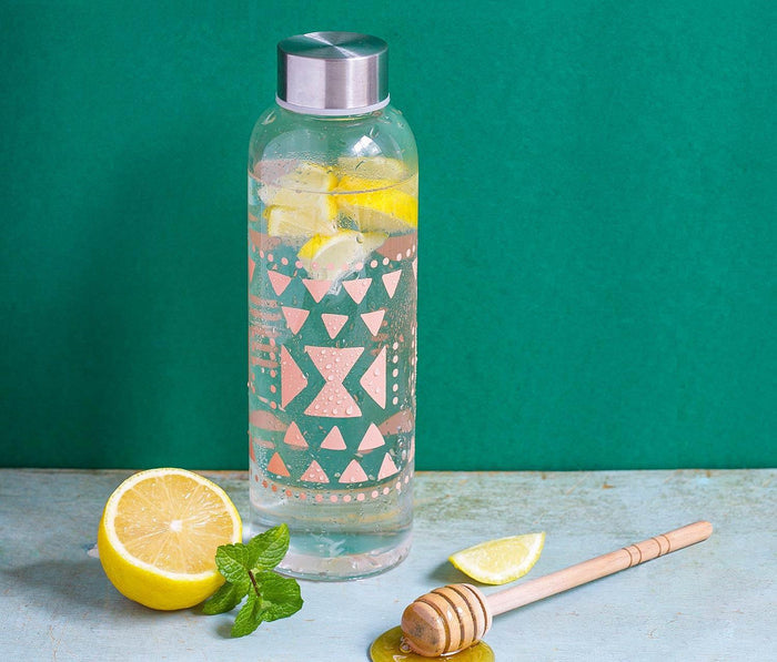 Blush Pink Geo pattern Borosilicate Glass Water Bottle - Lollygag