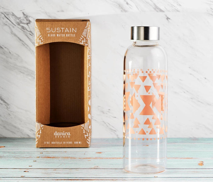 Azteca Blush Pink Borosilicate Reusable Glass Water Bottle - Lollygag