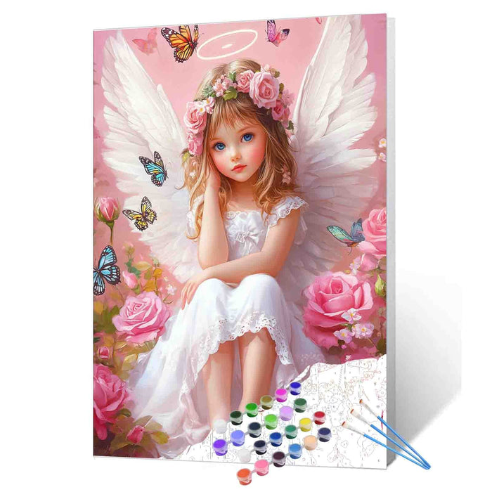 Blonde Angel with Butterflies Paint by Numbers