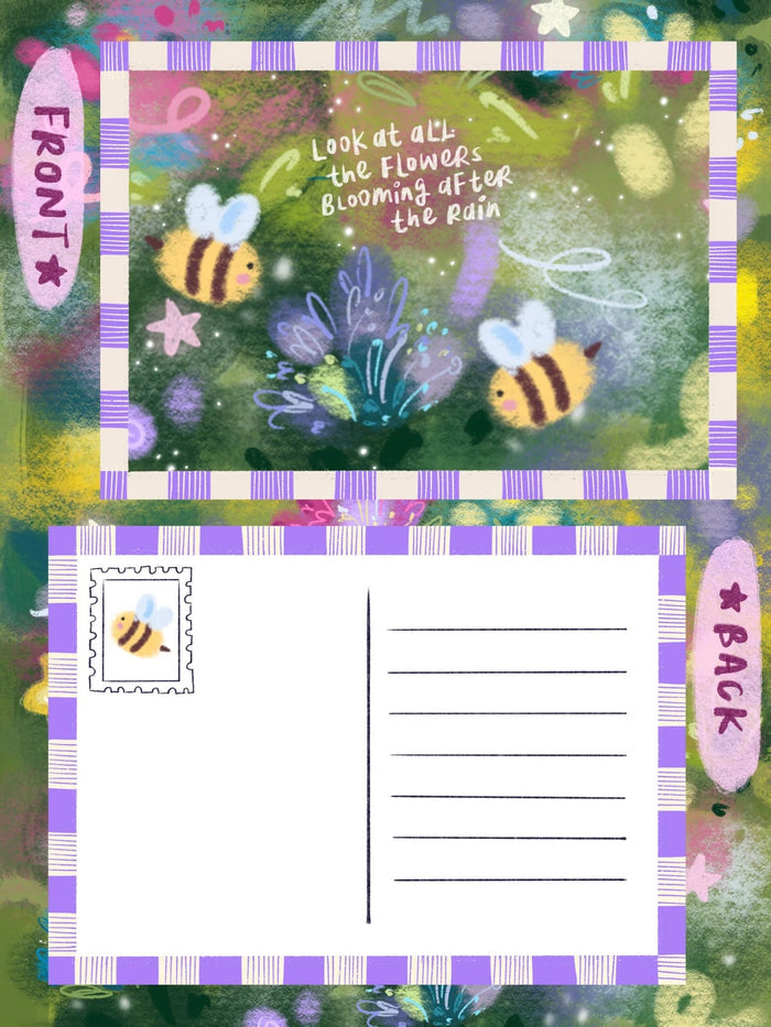'blooming after the rain' postcard