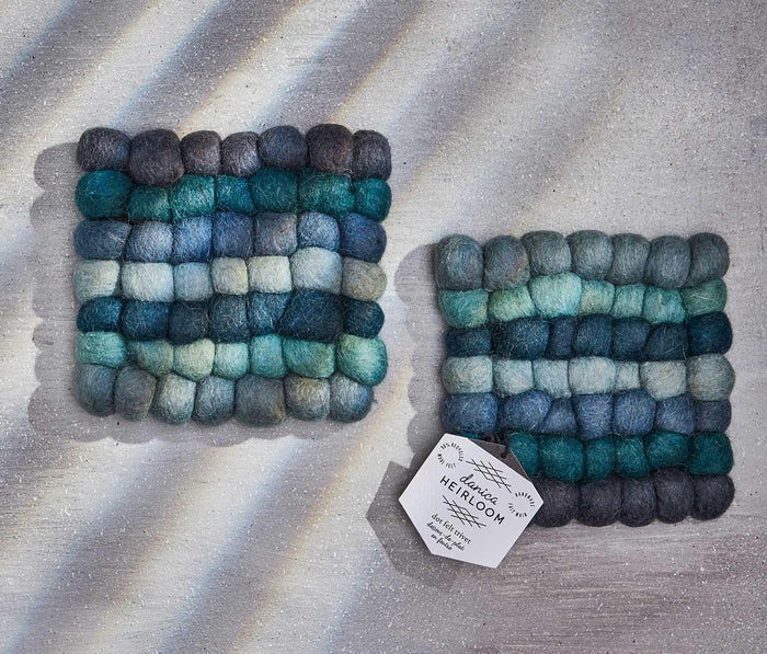 Boho Blue Lagoon Ombre Felted Trivets - lollygag
