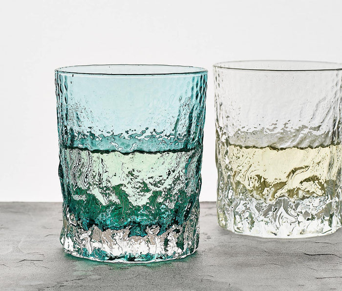 Blue Pheasant Harmon tumbler glass in Aquamarine, ice-like texture - Lollygag