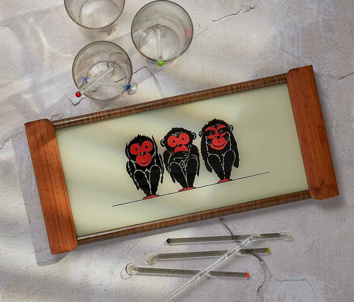 Mid-century modern Vintage monkey speakr no evil Tray Set - Lollygag