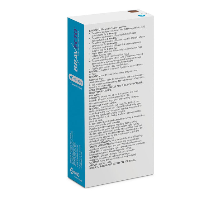 Bravecto Flea and Tick Chew for Large Dogs 20kg-40kg Blue