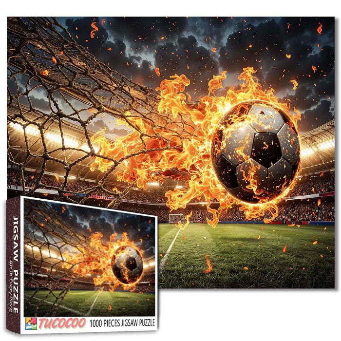 Burning Soccer Ball Goal Stadium Jigsaw Puzzle