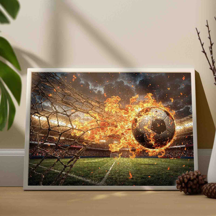 Burning Soccer Ball Goal Stadium Jigsaw Puzzle