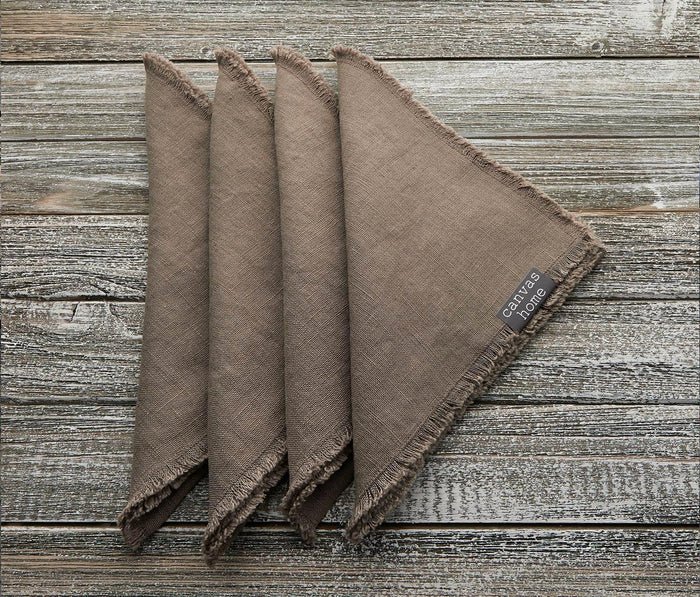 Lithuanian Brown Linen Fringed Napkin