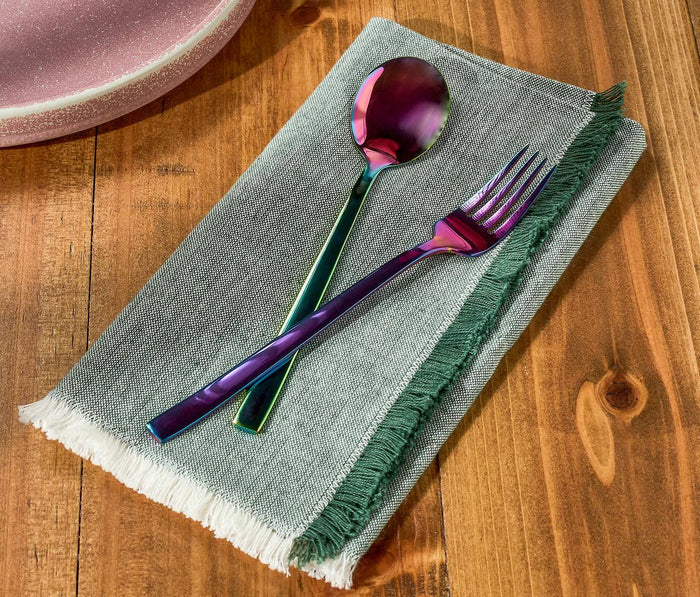 Jade Green Chambray Fringed Napkin