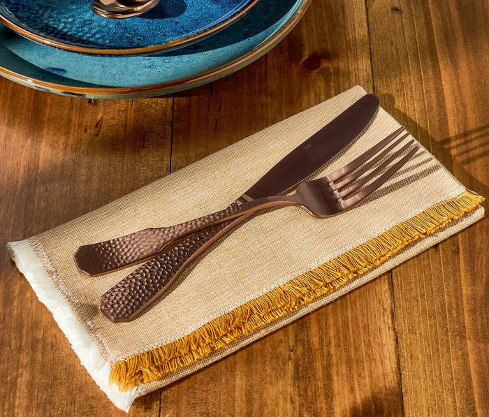 Ochre Yellow Chambray Fringed Napkin