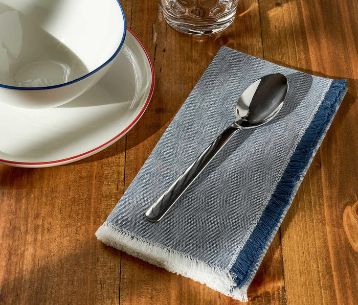Midnight Blue Chambray Fringed Napkin