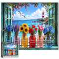 Coastal Lighthouse Flower Window View Jigsaw Puzzle