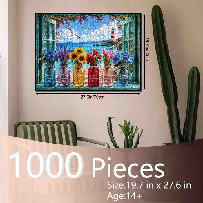 Coastal Lighthouse Flower Window View Jigsaw Puzzle