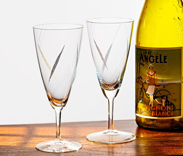 mid century  Colorful Ribbon Wine Glasses - lollygag