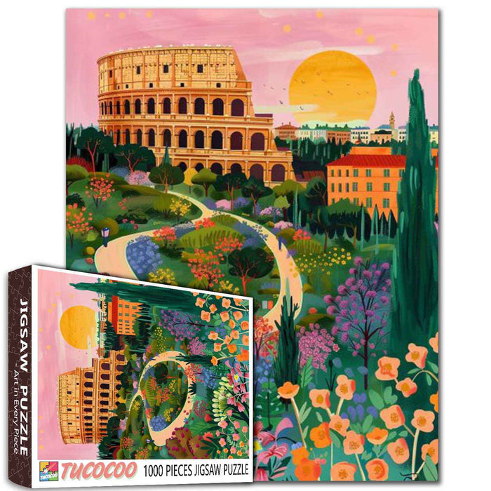 Colosseum Sunset Garden Jigsaw Puzzle
