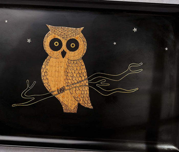 Couroc Of Monterey Owl Large Serving Tray close up- lollygag