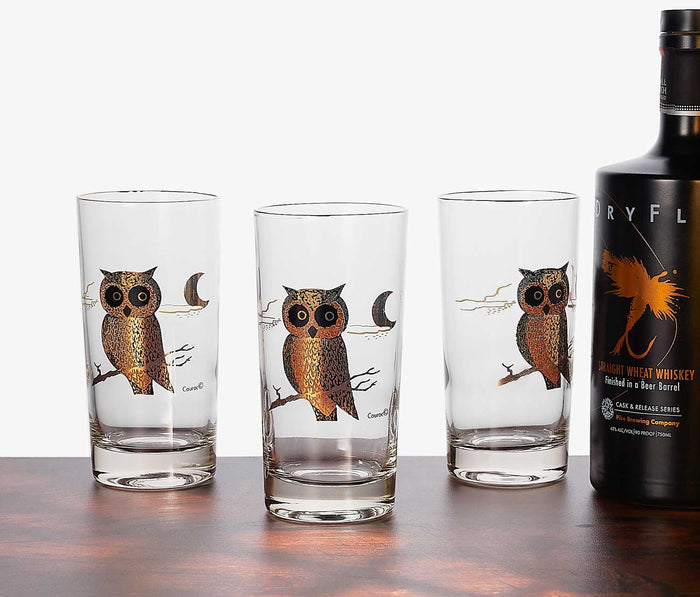 Couroc Of Monterey Owl Tall Glass Set of 3 - Lollygag.co