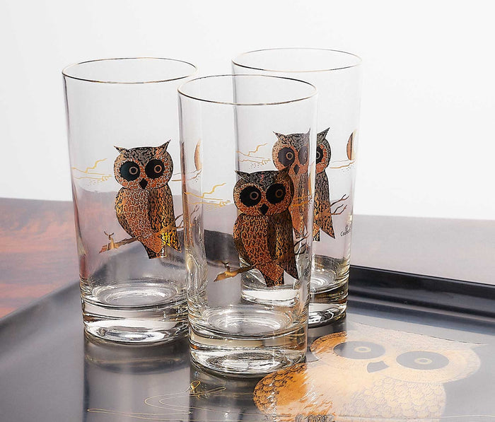 Couroc Of Monterey Owl Tall Glass Set of 3 - Lollygag.co