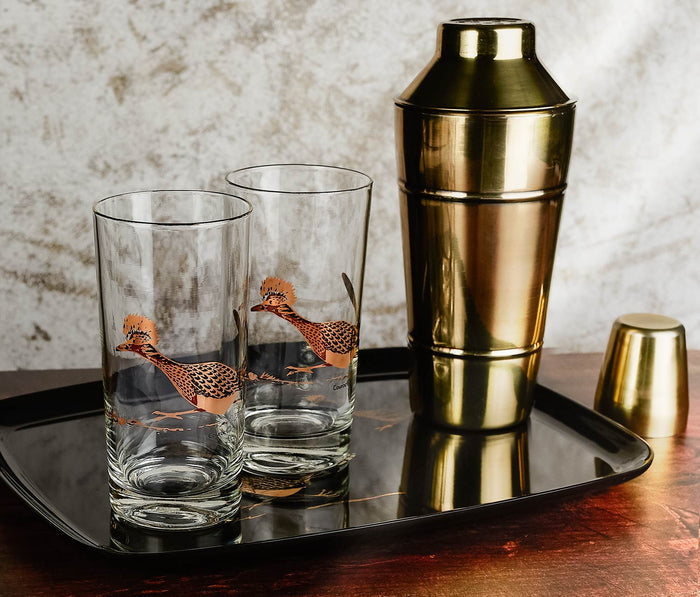 Couroc of Monterey Roadrunner Tall Glasses and Serving Tray - lollygag