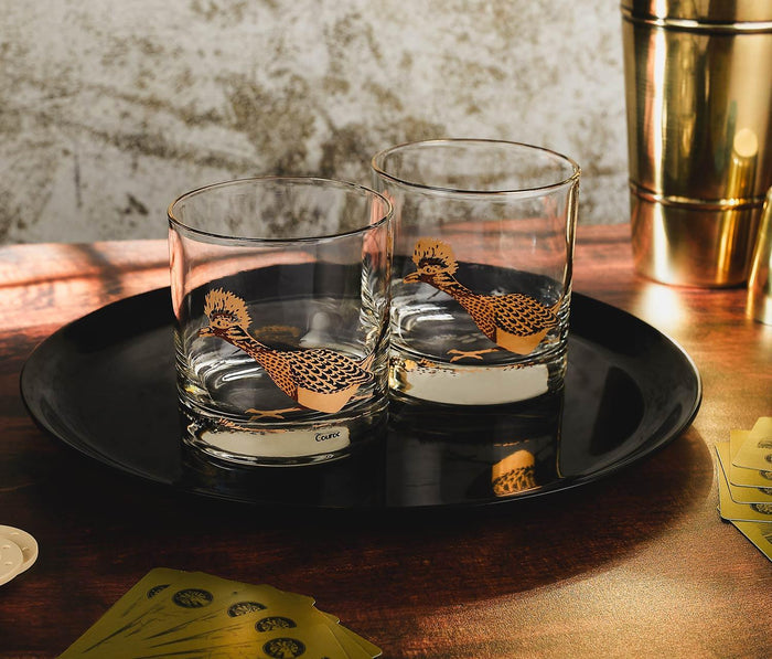 Couroc Roadrunner Rocks Glasses & Resin Serving Tray Set - Lollygag