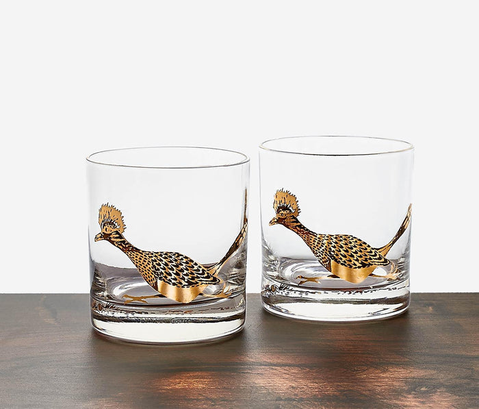 Couroc Roadrunner Rocks Glasses & Resin Serving Tray Set - Lollygag
