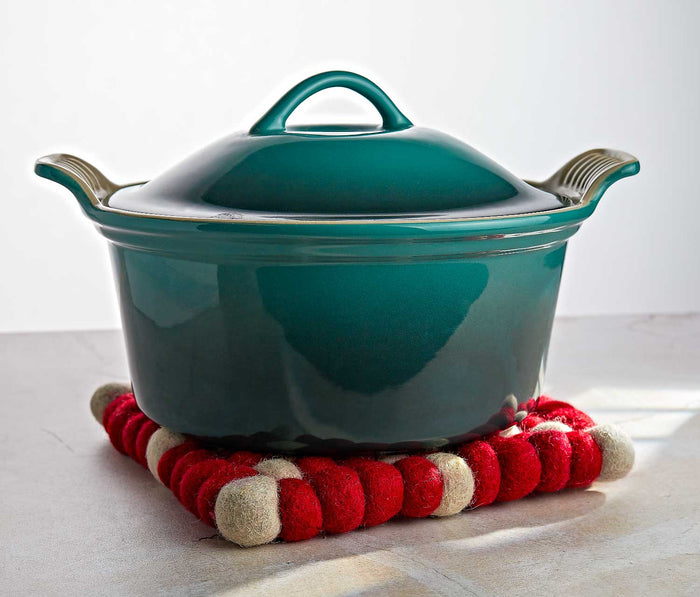 Danica Heirloom Cranberry Dot Large Wool Trivet Set - LOLLYGAG