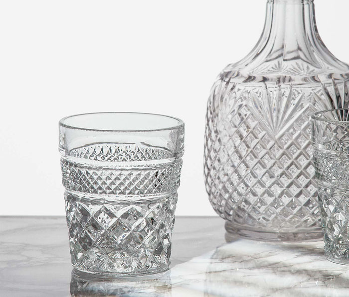 vintage-mid century-Anchor Hocking Wexford -Whiskey glasses and decanter