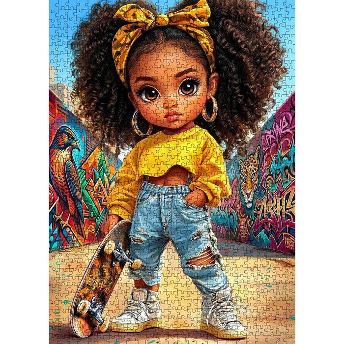 Cute Afro Girl Skateboard Street Art Jigsaw Puzzle