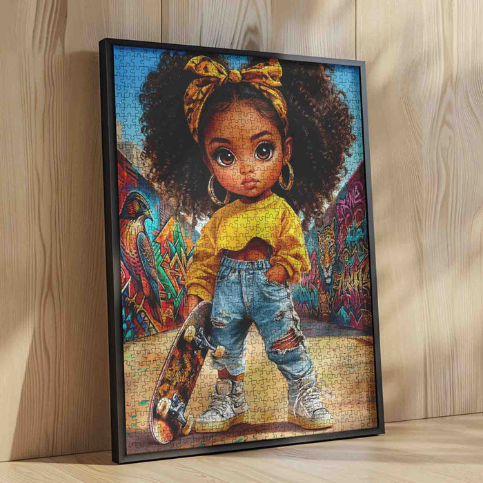 Cute Afro Girl Skateboard Street Art Jigsaw Puzzle