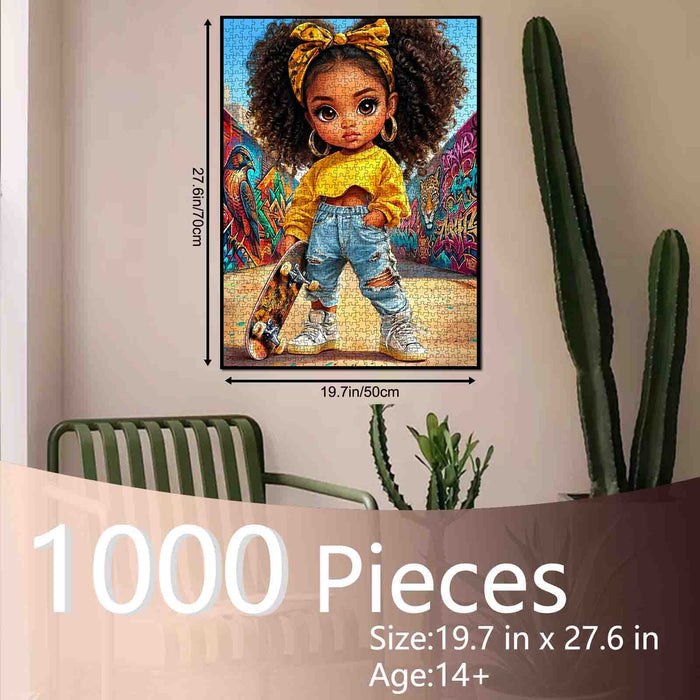 Cute Afro Girl Skateboard Street Art Jigsaw Puzzle