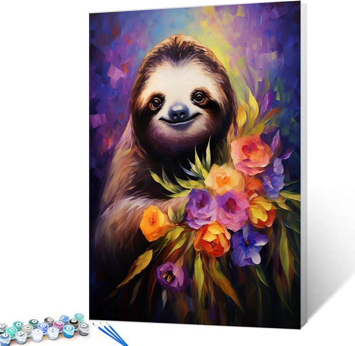 Cute Sloth and Flowers Paint by Numbers
