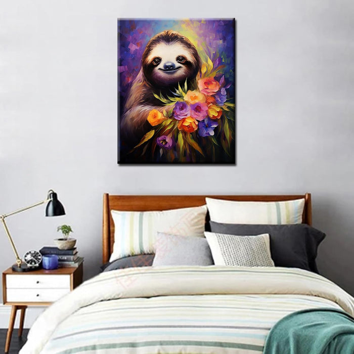 Cute Sloth and Flowers Paint by Numbers