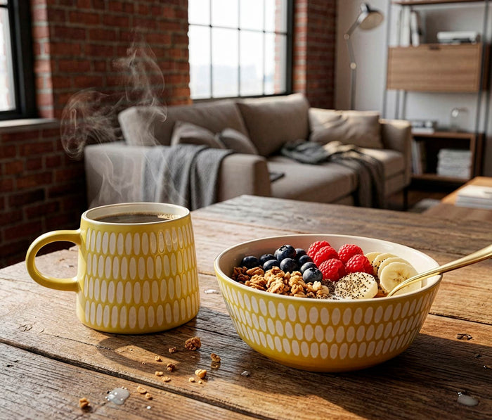 Yellow bowl and mug breakfast set - Lollygag