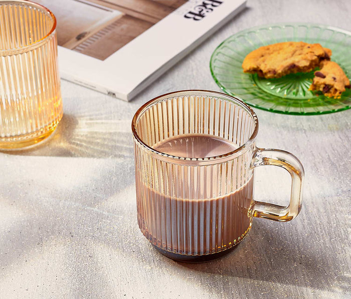 Dayglow Topaz Iridescent Ribbed Glass Mugs Set - Lollygag